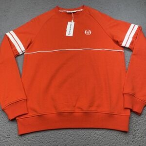 Sergio Tacchini Sweatshirt Mens Small Orange Striped Logo Crewneck Pullover NWT